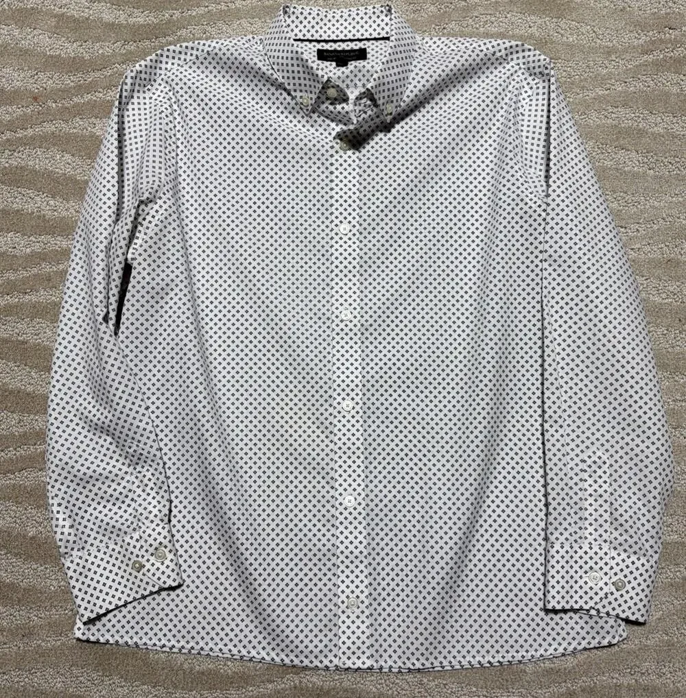 Banana Republic Standard-Fit Non-Iron Dress Shirt in White Blue Dot Size L NWOT
